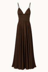 Chocolate Brown Silk Dress with Beaded Bodice