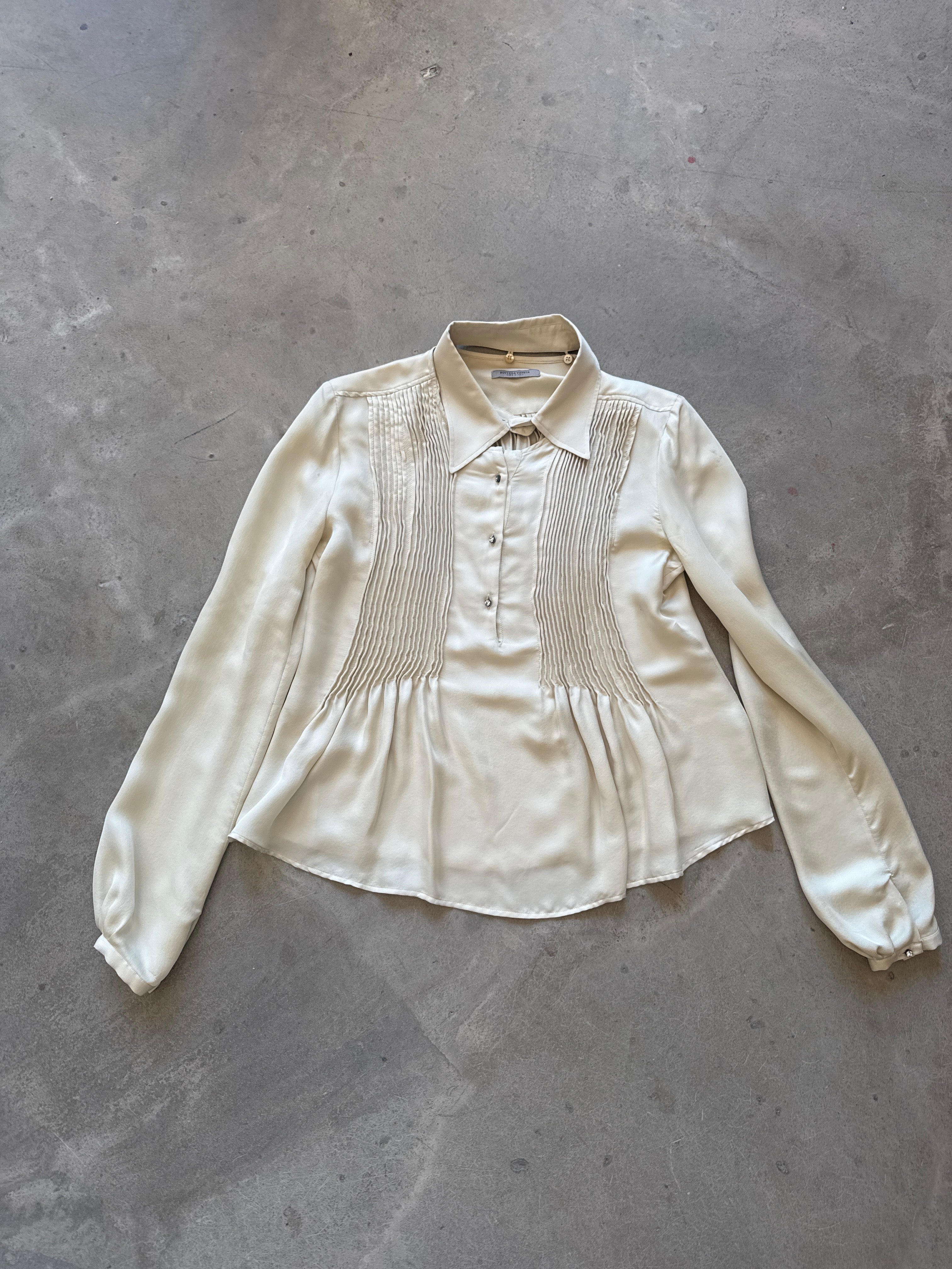 Silk Shirt with Detachable Collar and Crystal Buttons
