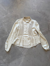 Silk Shirt with Detachable Collar and Crystal Buttons