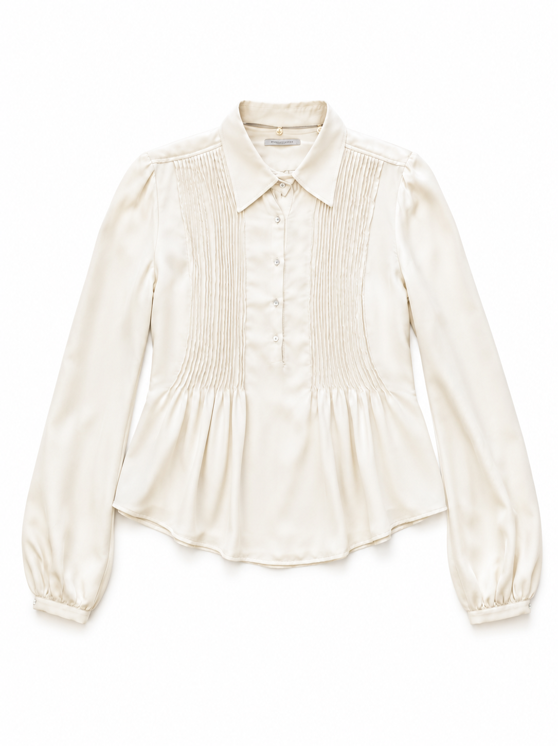 Silk Shirt with Detachable Collar and Crystal Buttons