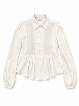 Silk Shirt with Detachable Collar and Crystal Buttons