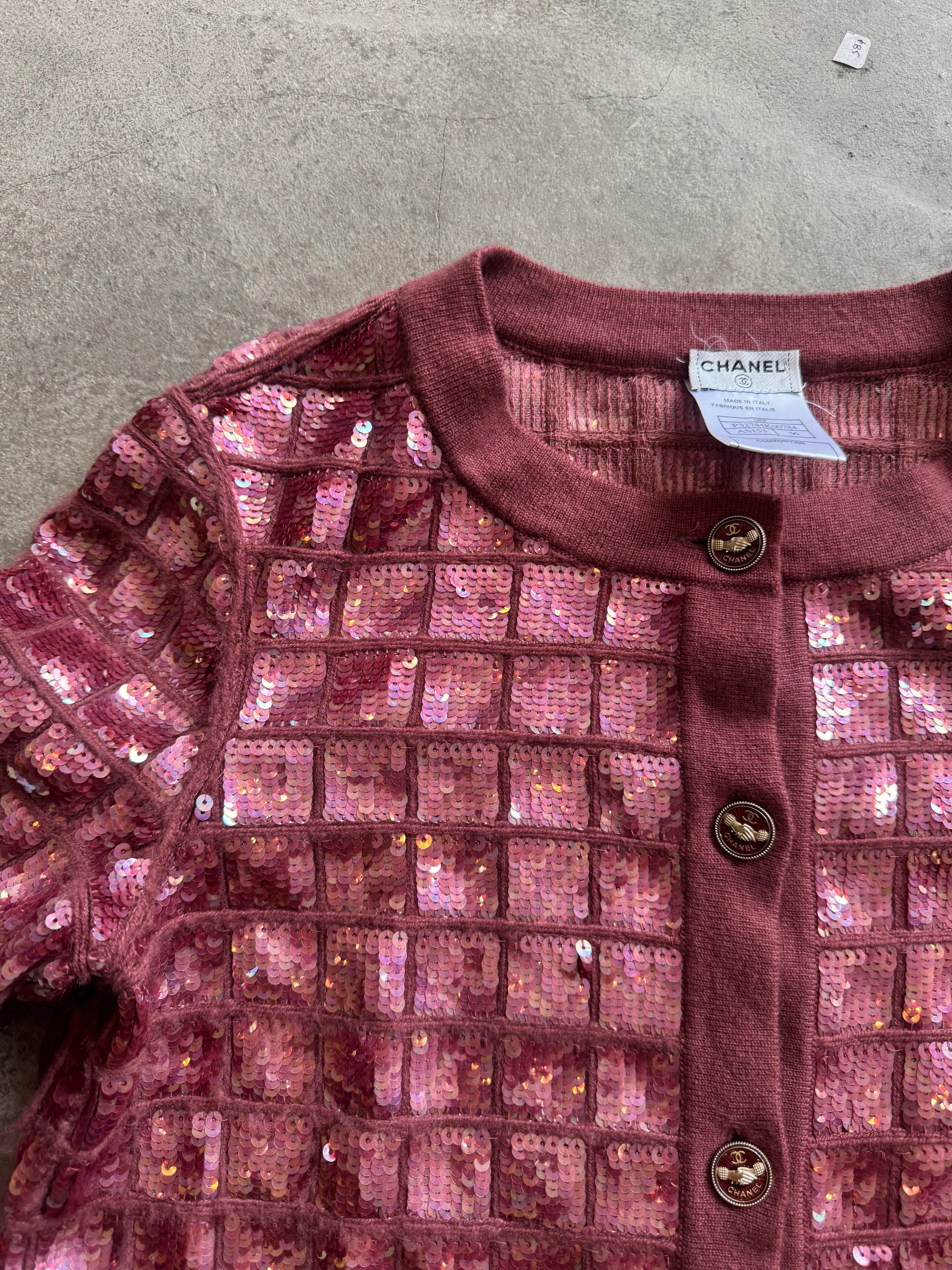 Chanel Spring 2008 Mauve Sequin Cashmere Cardigan