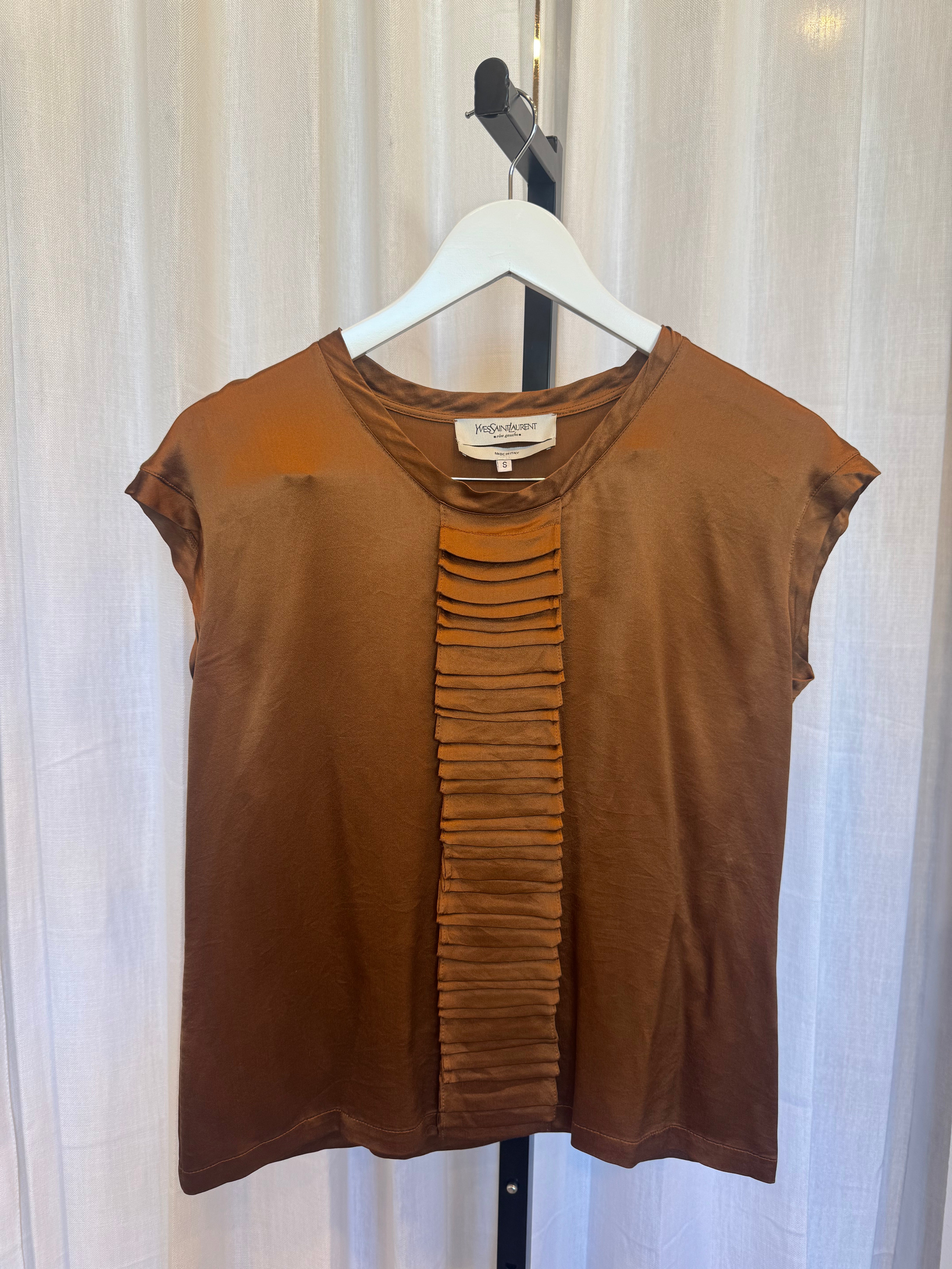Brown Silk Ruffle Top