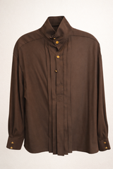 Brown Silk Shirt with Gold Buttons