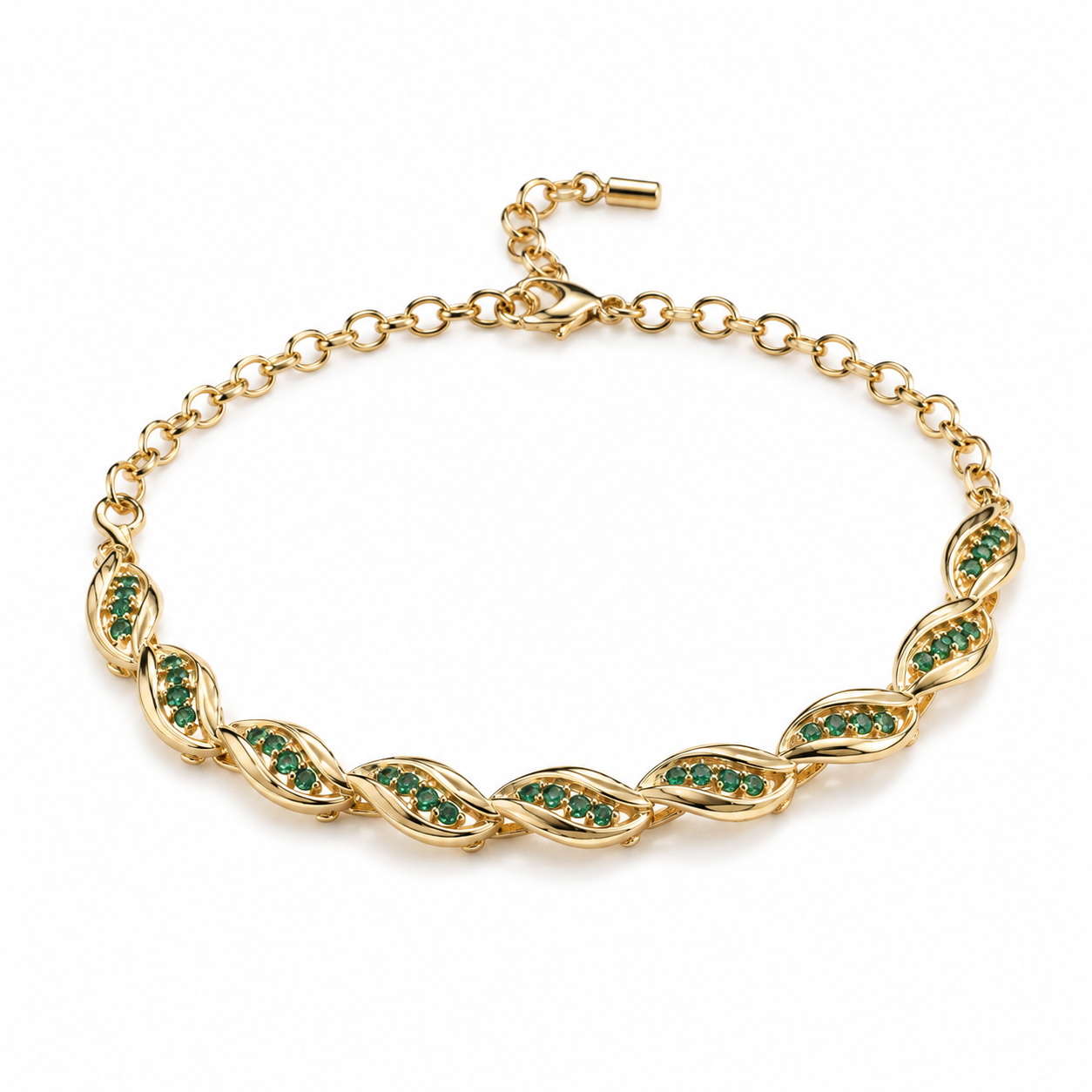 Gold necklace with green stones