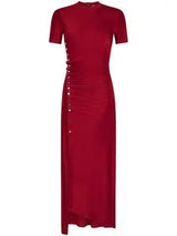 Burgundy Dress with Buttons