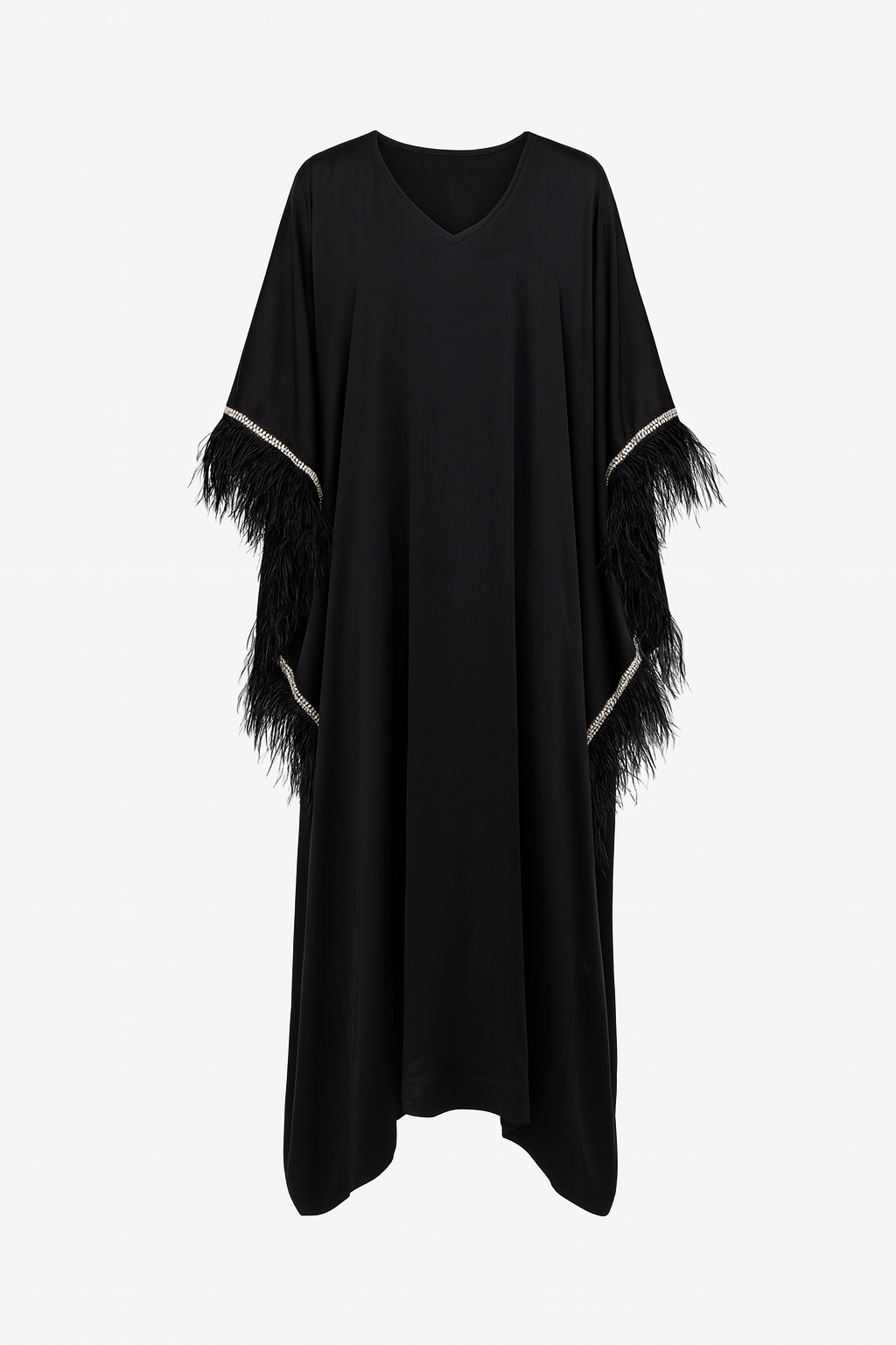 Silk Rhinestone and Feather Caftan