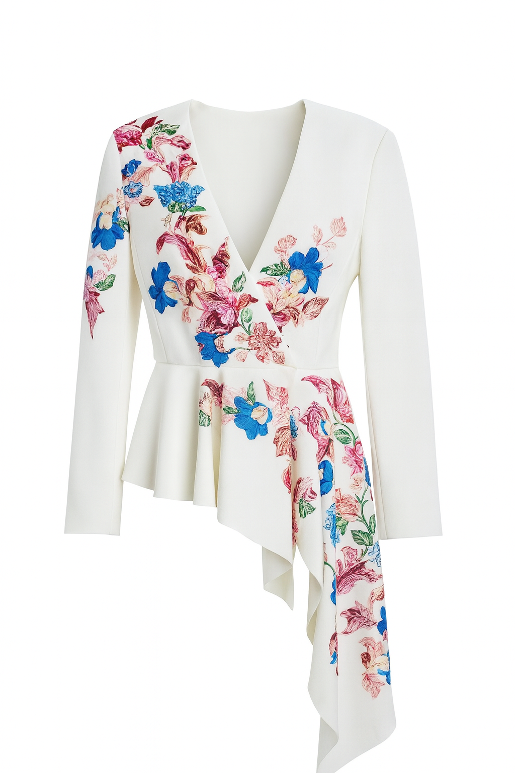 Fluted Asymetrical Jacket with Floral Detail