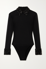 Sheer BodySuit with sequins Collar