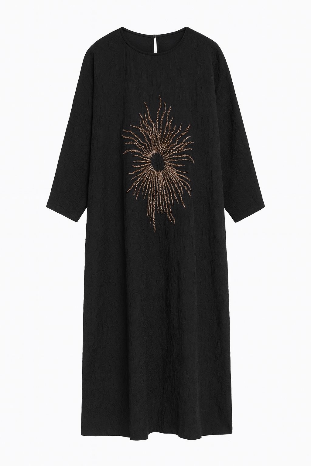 Black Kaftan with Intricate Sunburst Embroidery