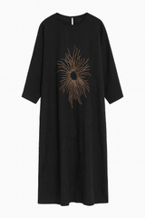 Black Kaftan with Intricate Sunburst Embroidery