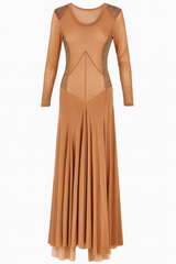 Long Nude Jersey Dress with Sequin Shoulders