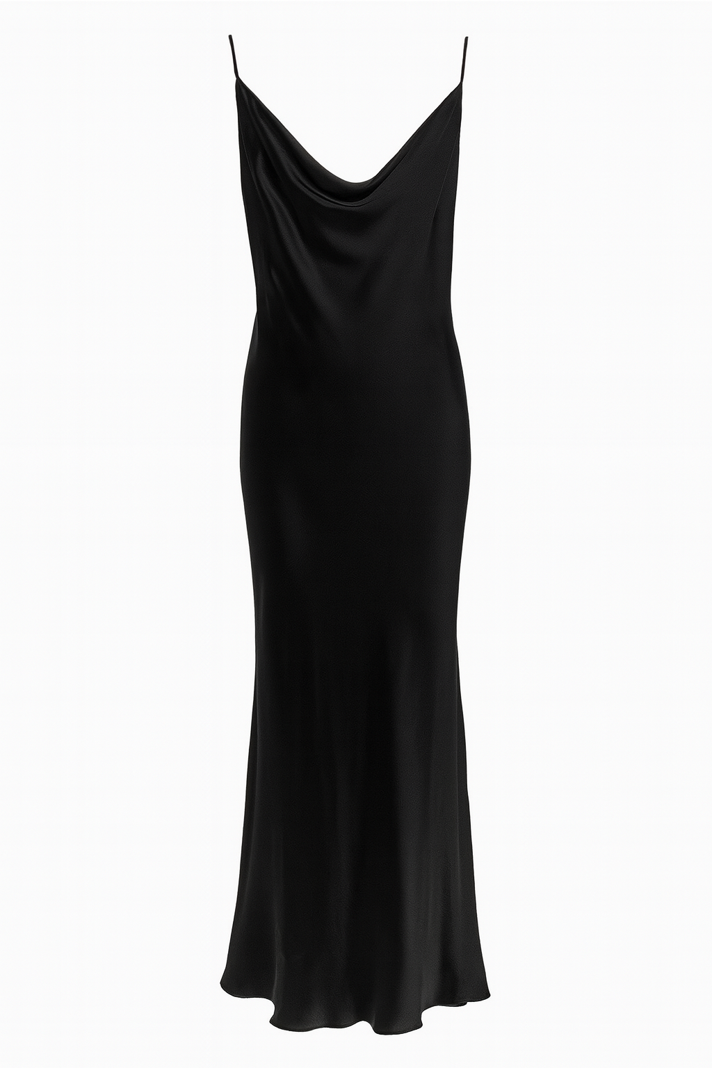 Liquid Black Bias Cut Silk Dress with Train