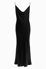 Liquid Black Bias Cut Silk Dress with Train
