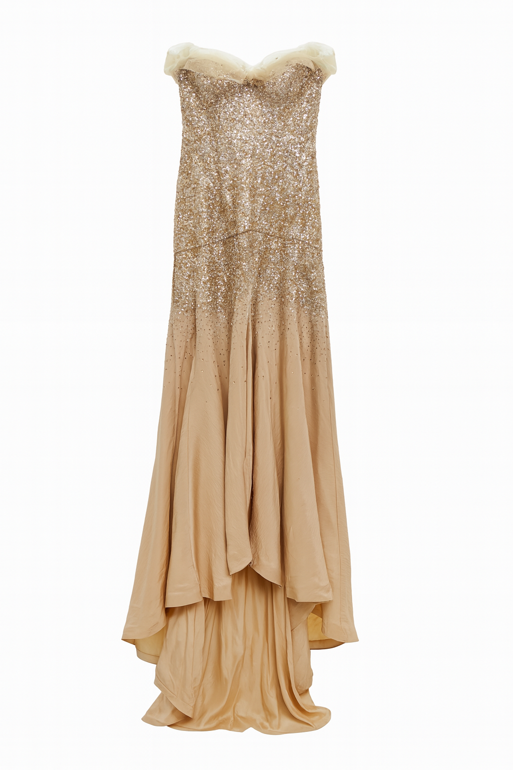 Gold Sequin Strapless Long Gown