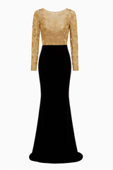 Gold Lace and Black Velvet Gown