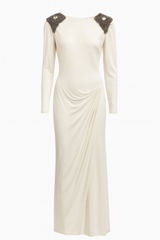 White Gown with Embellished Crystal Shoulders