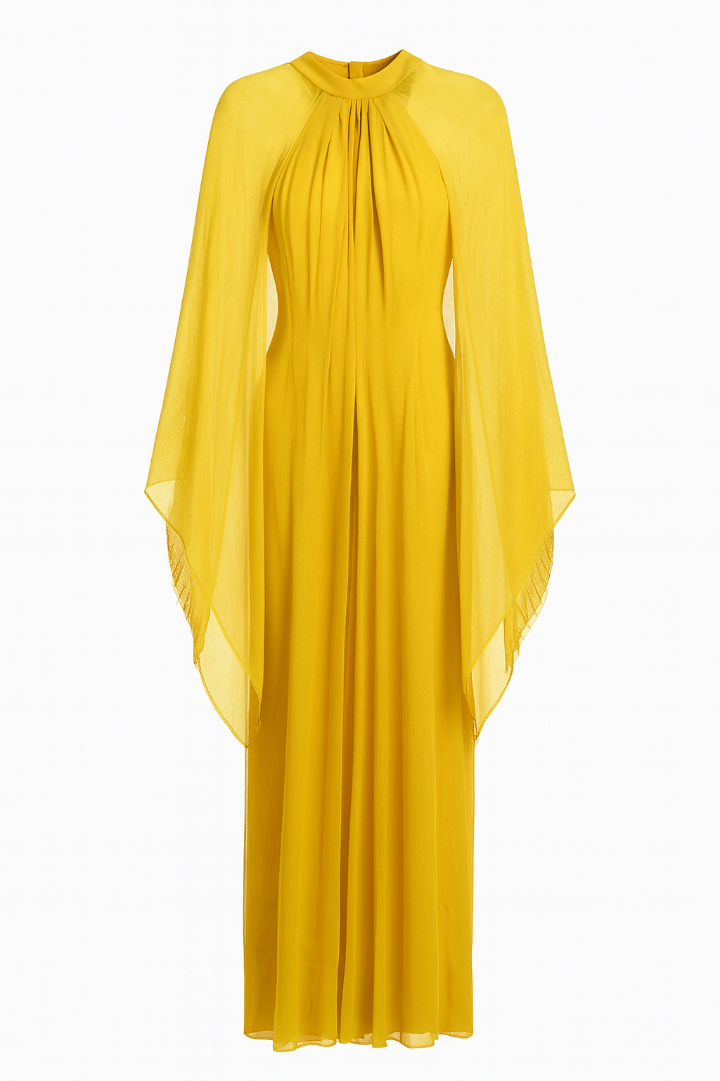 Yellow Gown with Wing Sequin Sleeves