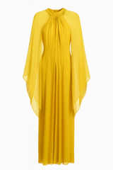 Yellow Gown with Wing Sequin Sleeves