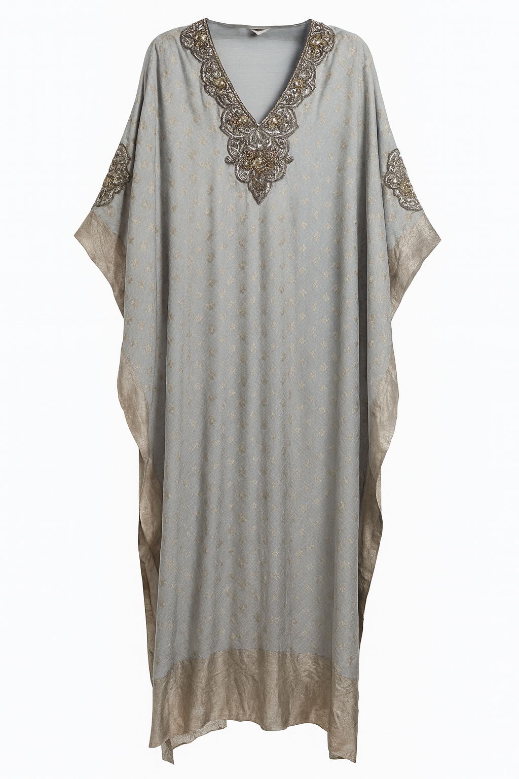 Caftan in Blues with Silver Beaded Neck Details