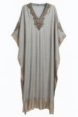 Caftan in Blues with Silver Beaded Neck Details
