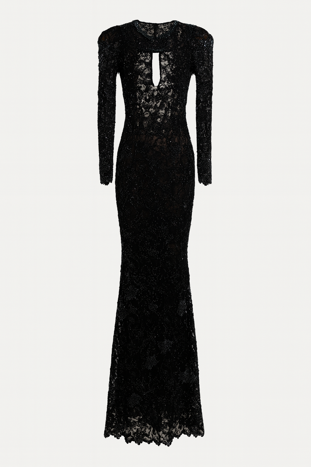 Backless Lace Dress with Cut Outs and Long Train