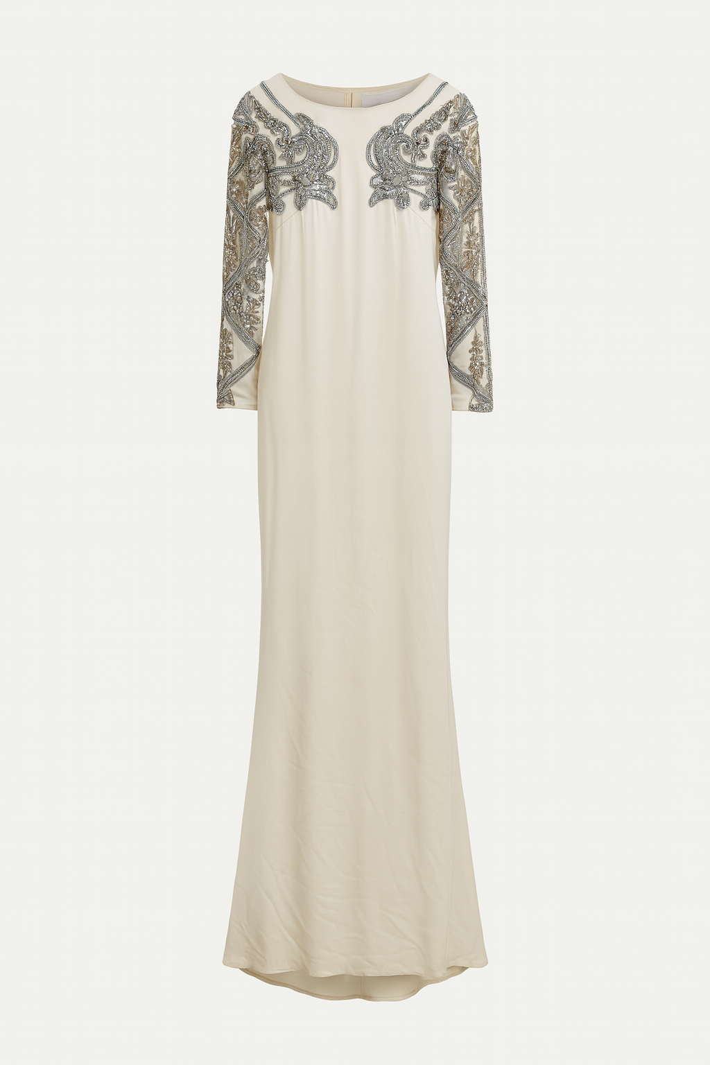 Long White Gown with Silver Beaded Detailing