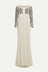 Long White Gown with Silver Beaded Detailing
