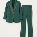 Green Jacket and Pant Set with Rhinestone Fringe