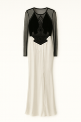Beaded Dress with Black Bust and White Skirt