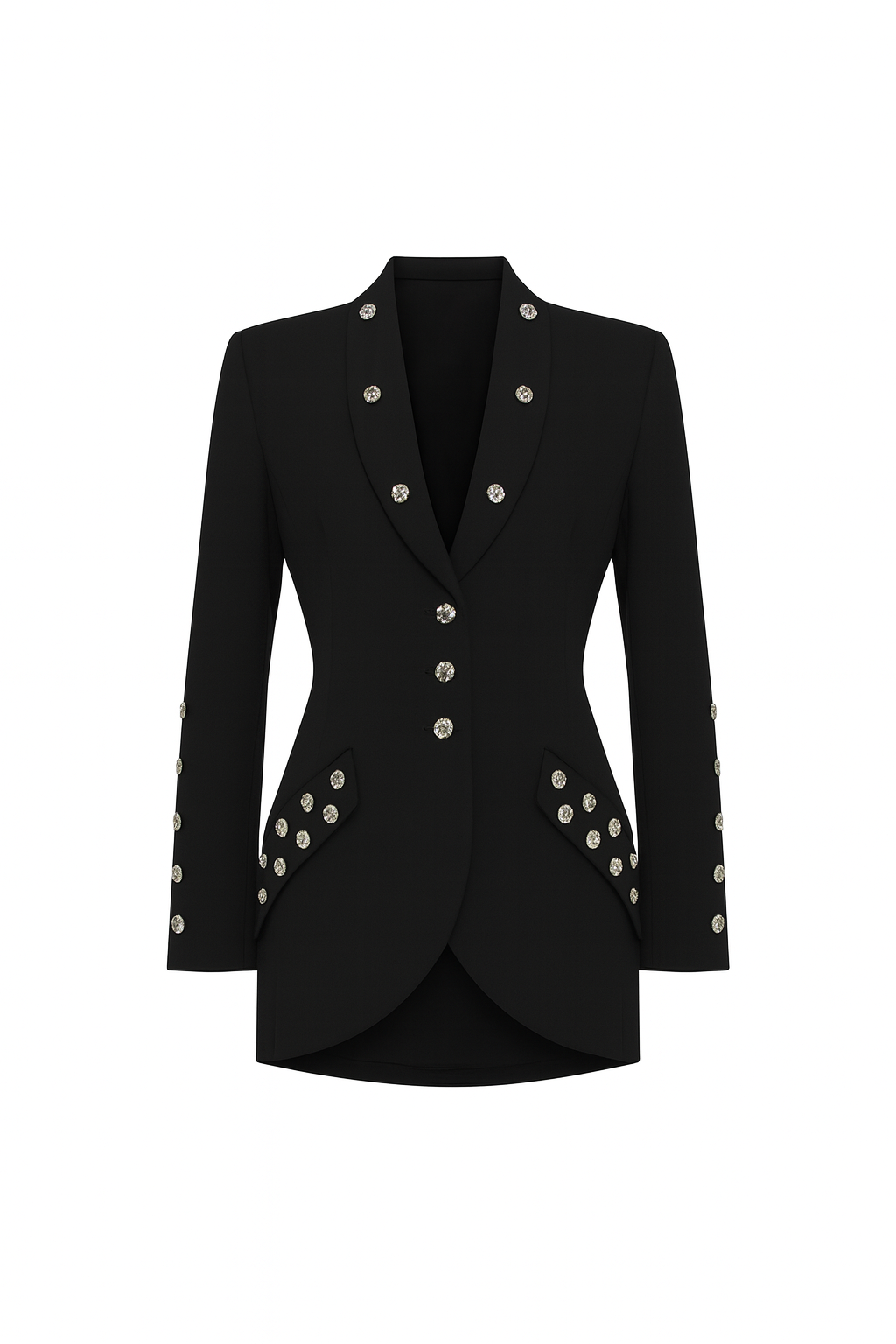 Black Long Blazer with Gold Buttons