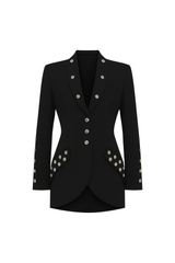 Black Long Blazer with Gold Buttons