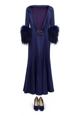Blue Dress with Feathered Sleeves and Shoes