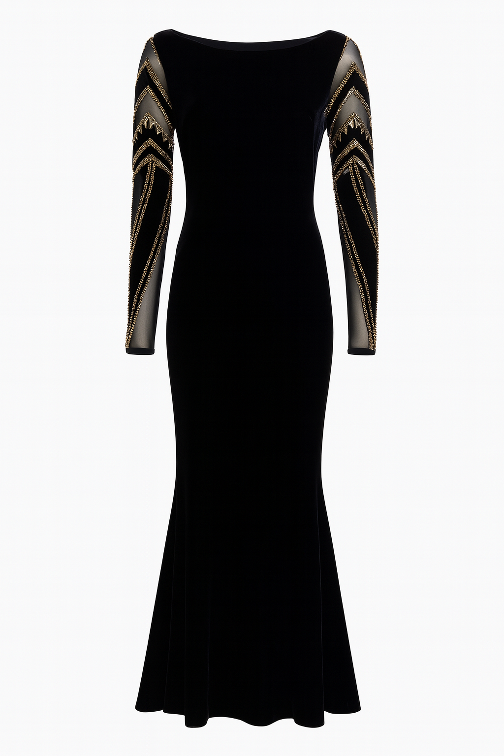 Black Gown with mesh embroidered sleeves