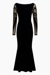 Black Gown with mesh embroidered sleeves