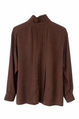 Brown Silk Shirt with Gold Buttons on Back
