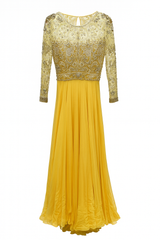 Beaded Dress with Yellow Chiffon Train