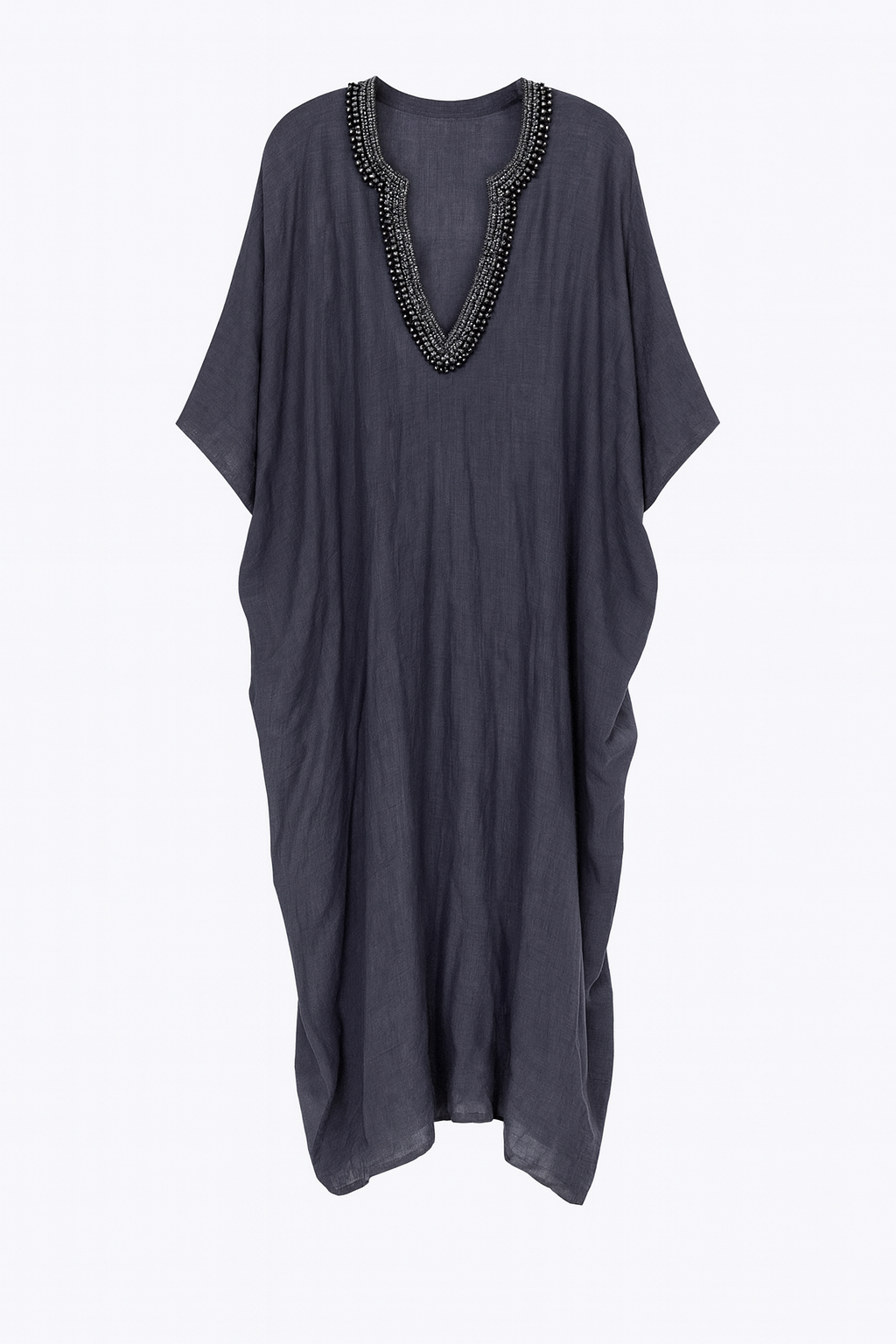 Denim Caftan with Beaded Collar