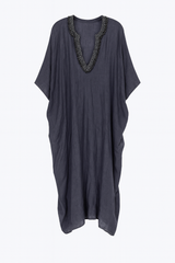 Denim Caftan with Beaded Collar
