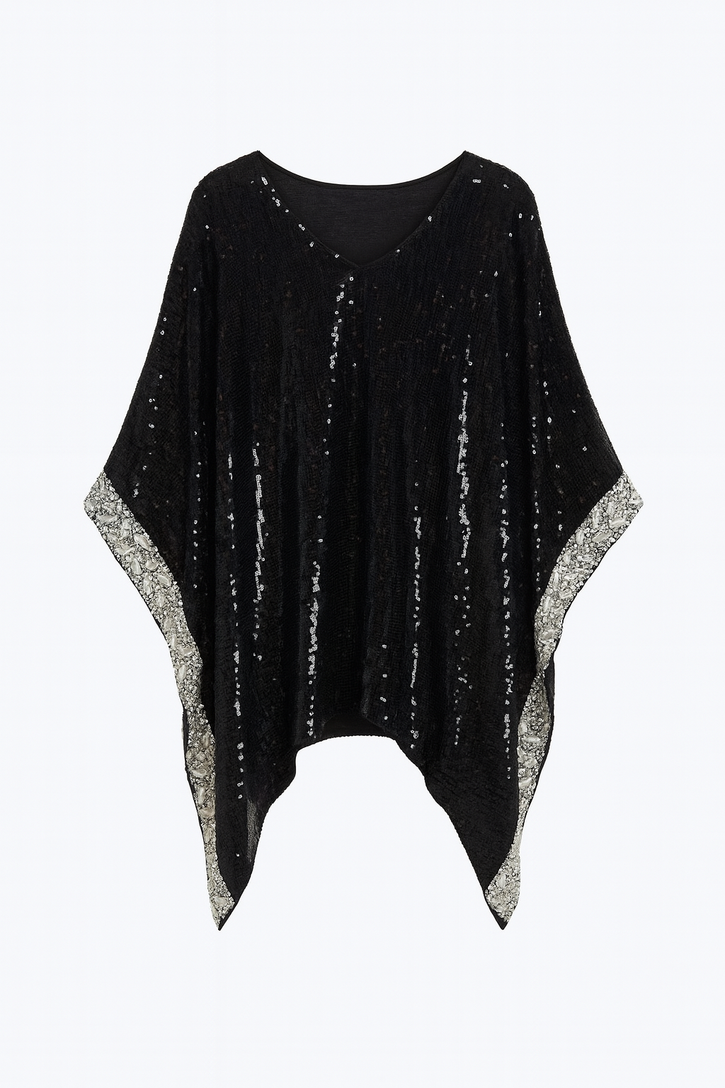 Black Sequin Caftan with Silver sequin edges