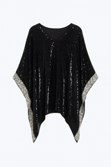 Black Sequin Caftan with Silver sequin edges