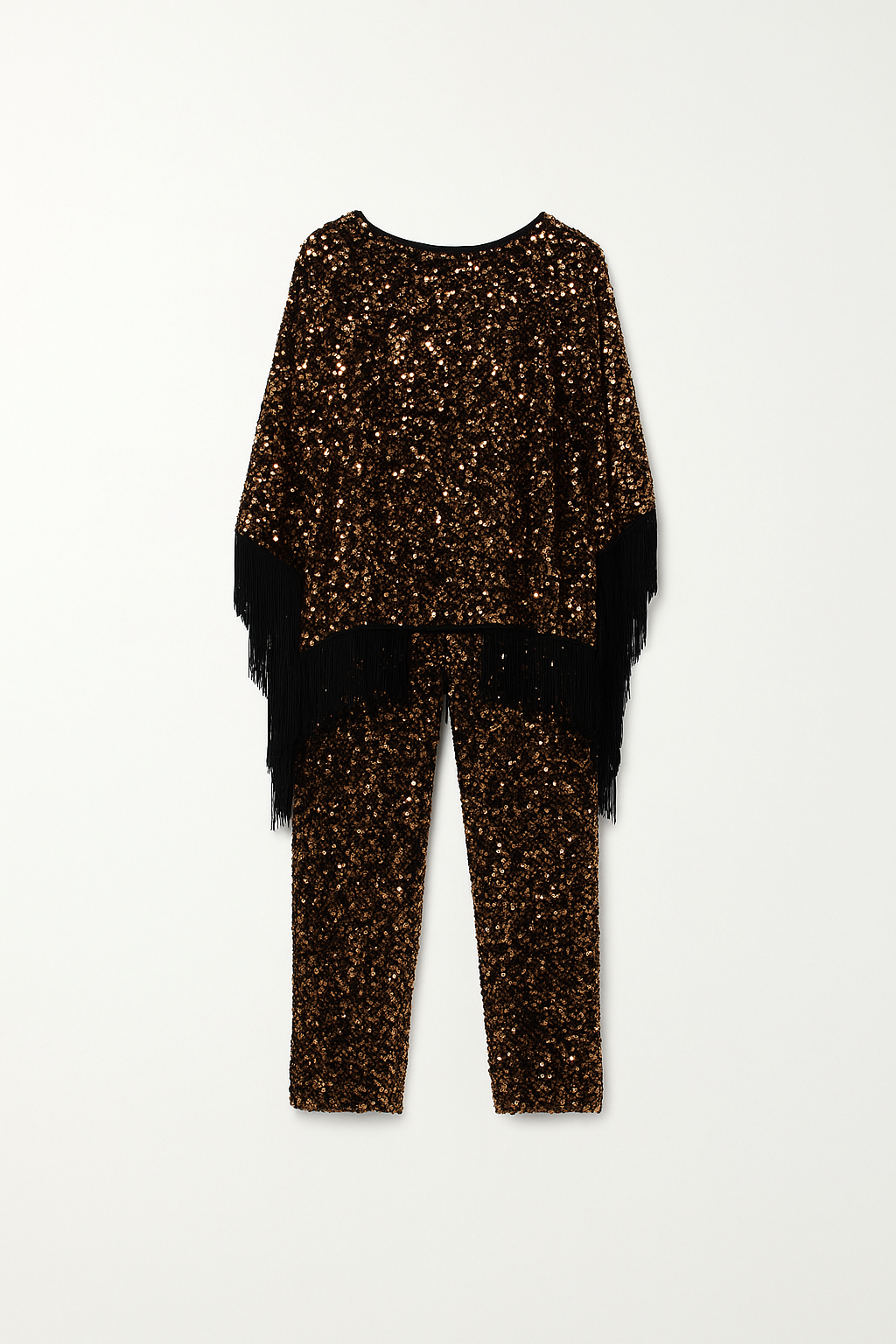Sequined Brown Poncho and Pant Set