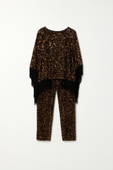 Sequined Brown Poncho and Pant Set