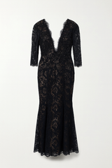 Navy Blue Lace Evening Gown