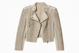 Grey Leather Jacket with Metallic Details