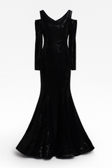 Black Sequins Cut out Dress