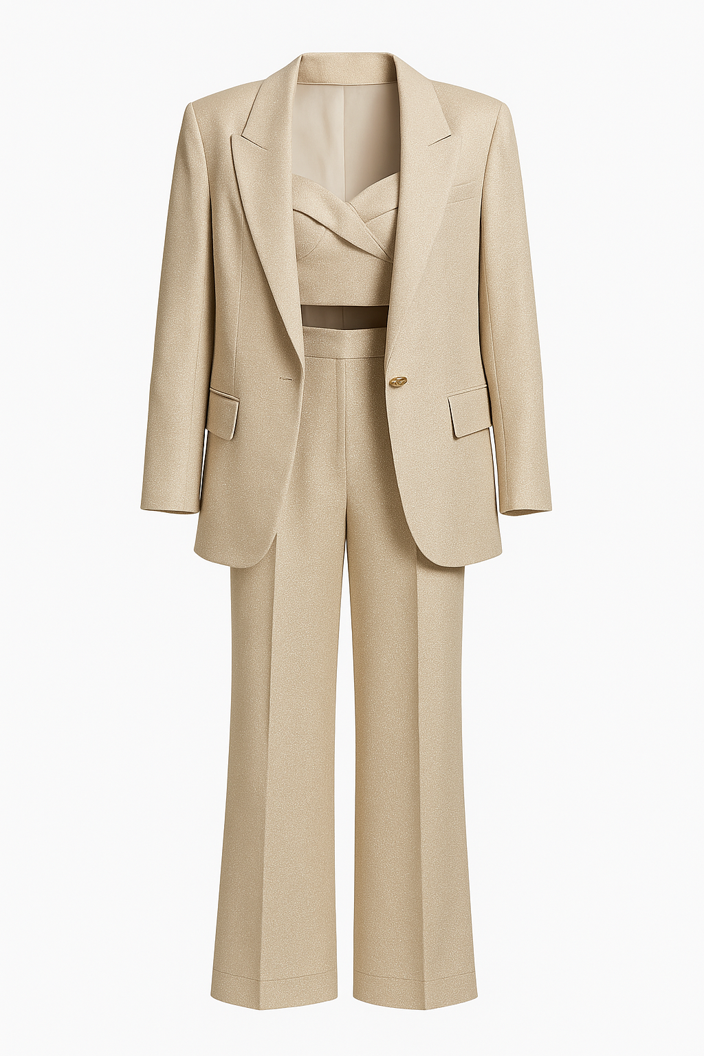 Light Beige Sparkly Blazer Top and Pants
