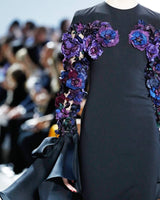 Black Gown with Floral Appliqué Sleeves