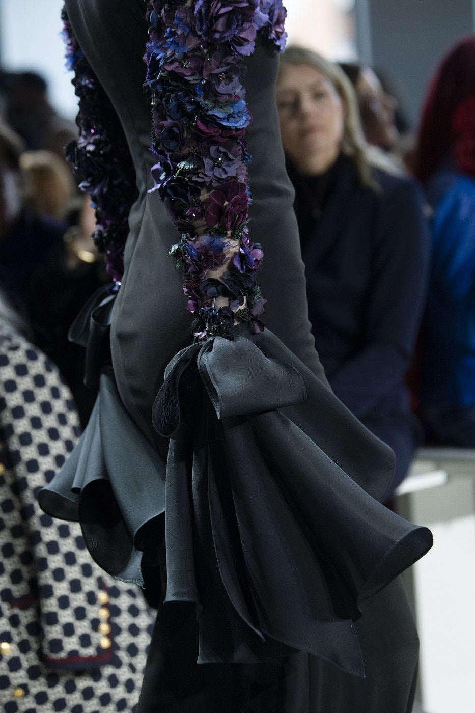 Black Gown with Floral Appliqué Sleeves