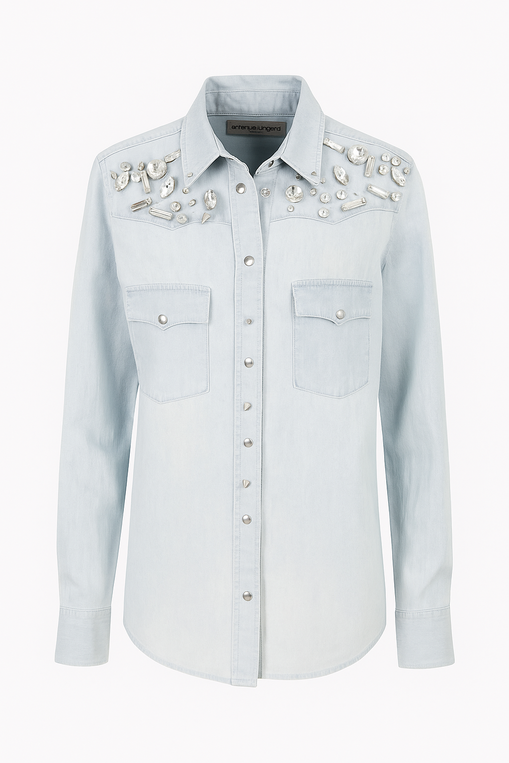 Denim shirt with Crystal Collar